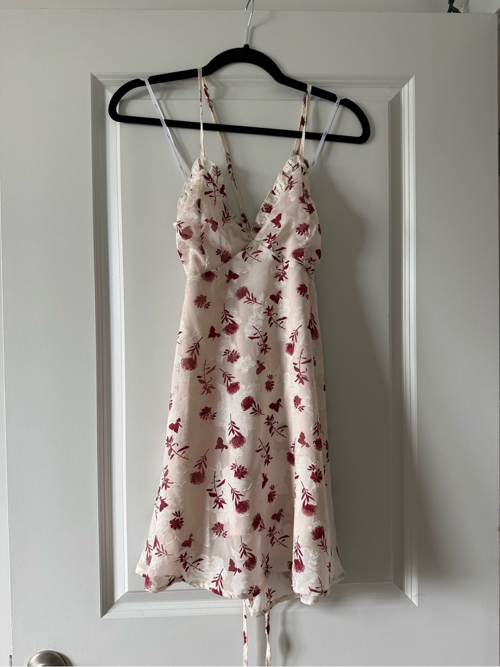 Ivory Slip Dress with Burgundy Floral Print
